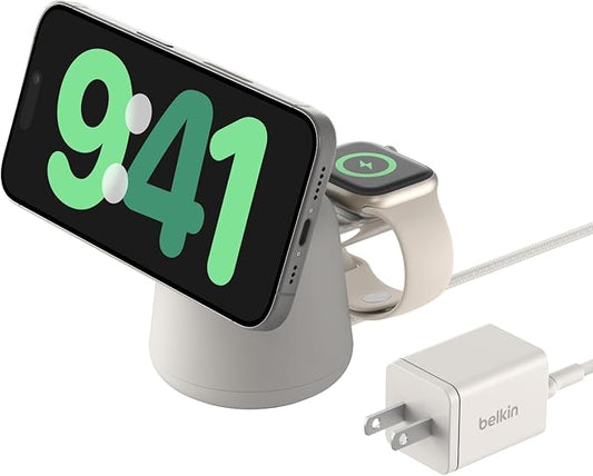 Belkin 2-in-1 Qi2 Wireless Charging Dock 15W Fast Charge iPhone Charger by Belkin