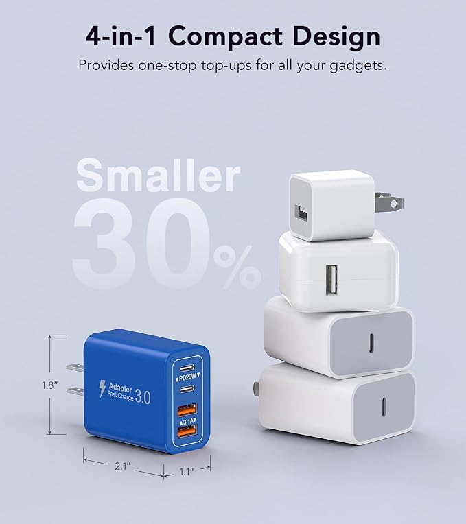 40W USB C Super Fast Charger Cube, 2 Pack PD + QC Charging Block Power Adapter - Image 5
