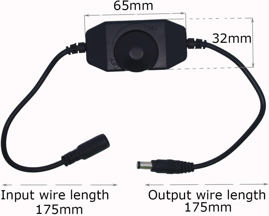 PWM DC12/24V 3A Rotary Stepless LED Dimmer Switch with DC5521 Male and Female Jack