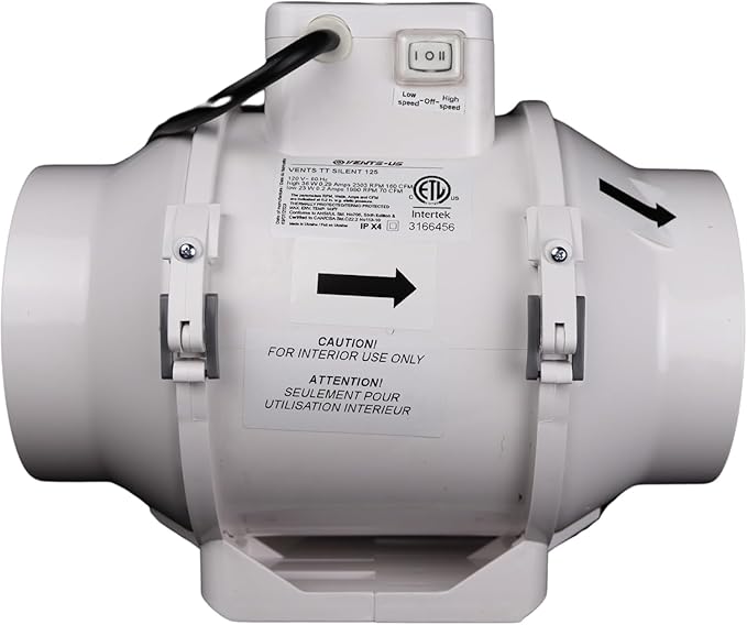 VENTS-US TT Silent 125-5" Inline Duct Fan, 199 CFM, 2-Speed Built-In Switch - Image 5