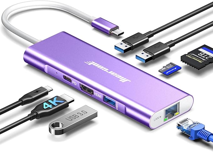 Hiearcool USB C Hub, USB-C Ethernet Dongle 4K@60Hz HDMI Multi-Port Adapter by Hiearcool