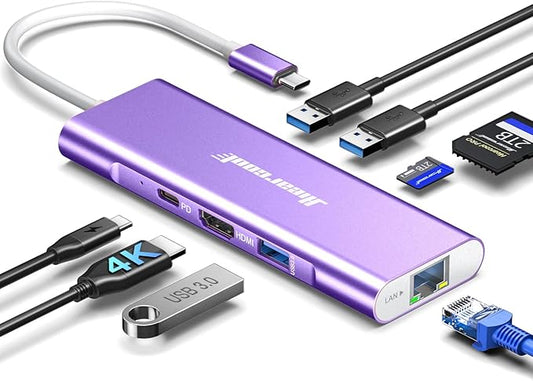Hiearcool USB C Hub, USB-C Ethernet Dongle 4K@60Hz HDMI Multi-Port Adapter by Hiearcool