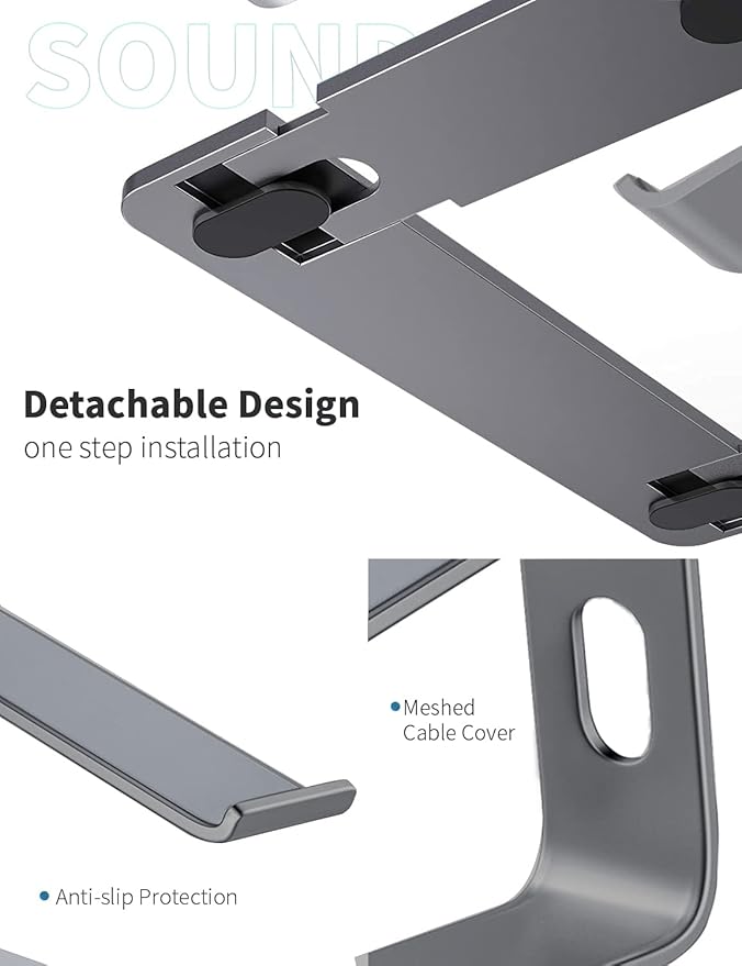 SOUNDANCE Laptop Stand, Aluminum Computer Riser, Ergonomic Laptops Elevator - Image 5