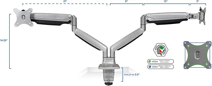 Mount-It! Dual Monitor Arm Mount Desk Stand Two Articulating Gas Spring Height - Image 9