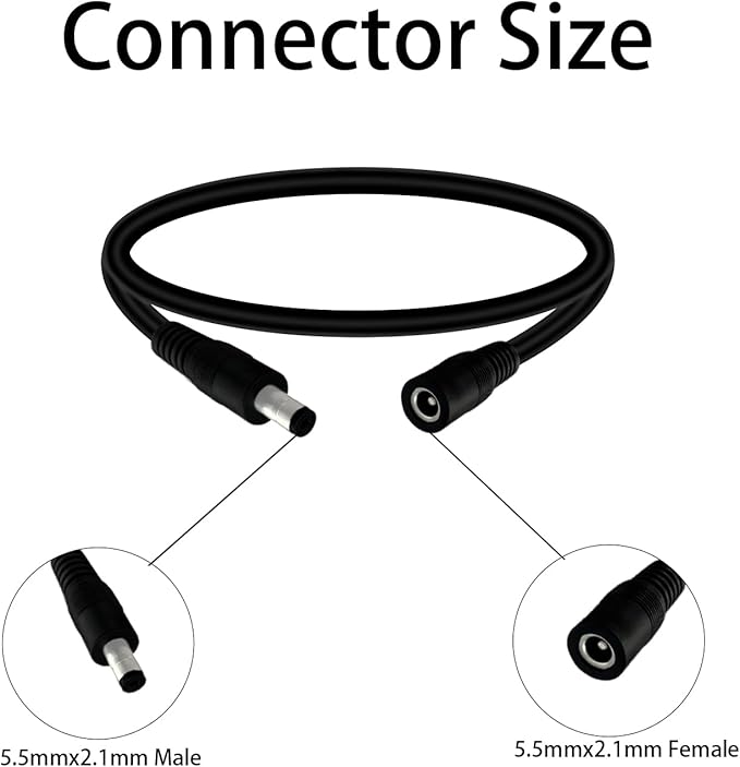 5.5mm x 2.1mm 1.6FT DC Power Extension Cable Male to Female 12V/24V 14AWG DC - Image 2