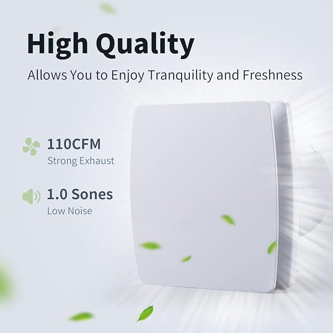 Zeyzer Exhaust Fan 110 CFM 1.0 Sones 5.9" Duct White Square Quiet Powerful - Image 2
