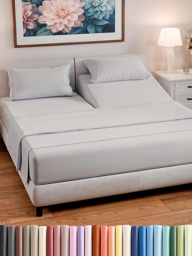 Split Head King Sheet Set – 4 Piece Flex Split Top King Sheets by CGKUnlimited