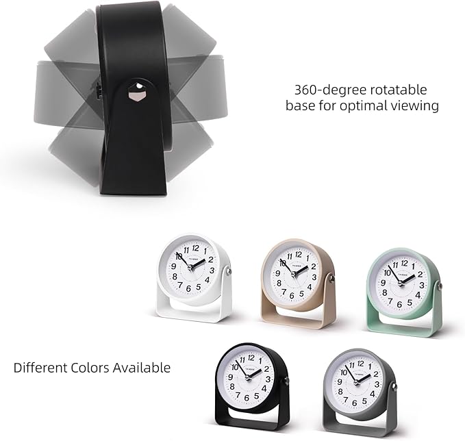 TIMESS Analog Alarm Clock, Silent Non-Ticking Quartz Movement, Battery-Operated - Image 4