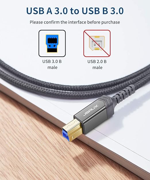 JSAUX USB 3.0 Printer Cable, Type A Male to B 3.0 Male USB 3.0 Type B Upstream - Image 2