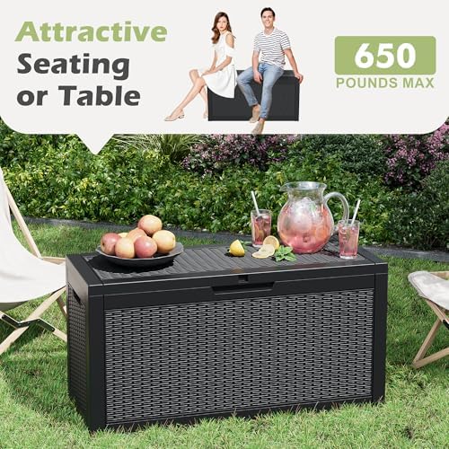 outdoor storage box waterproof, 70 gallon deck box showing dimensions