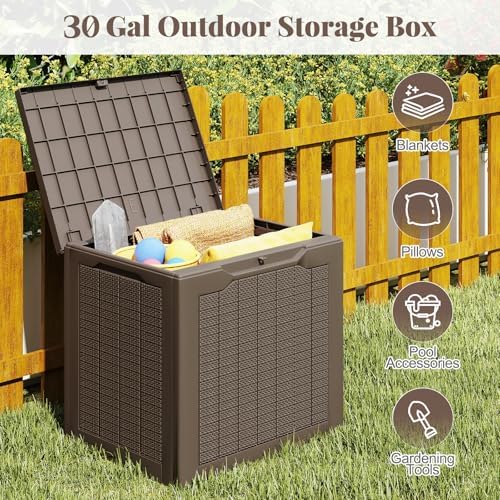 tangkula 30 gallon outdoor storage box with lockable, close-up detail