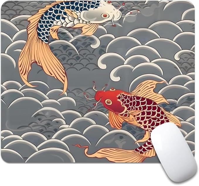 Koi Fish Japanese Tattoo Square Mouse pad, Waterproof, Anti Slip Rubber Base by Goodsprout