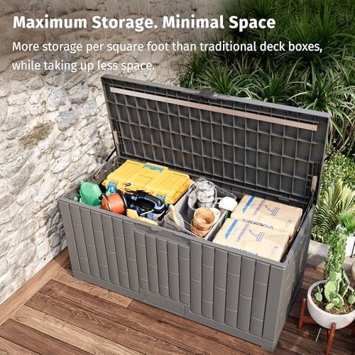 east oak 120 gallon outdoor storage box | shown in use