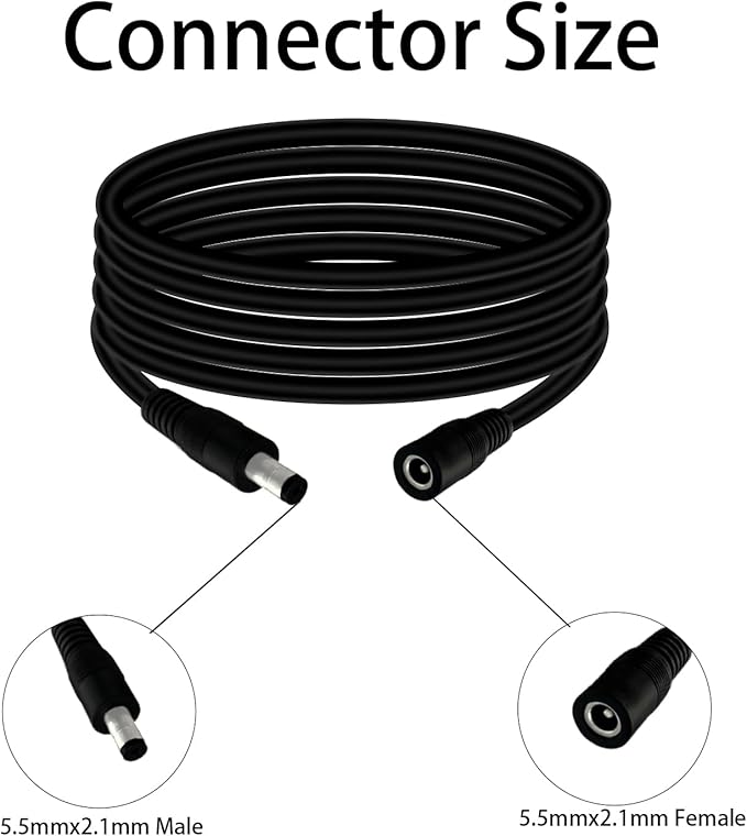 5.5mm x 2.1mm 9.8FT DC Power Extension Cable Male to Female 12V/24V 14AWG DC - Image 2