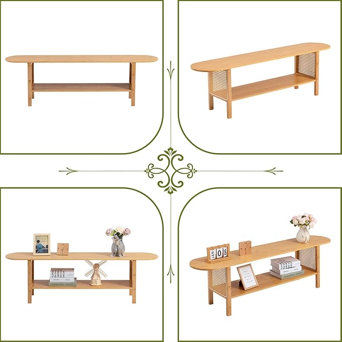 HollyHOME Bamboo TV Stand with Storage - Image 6