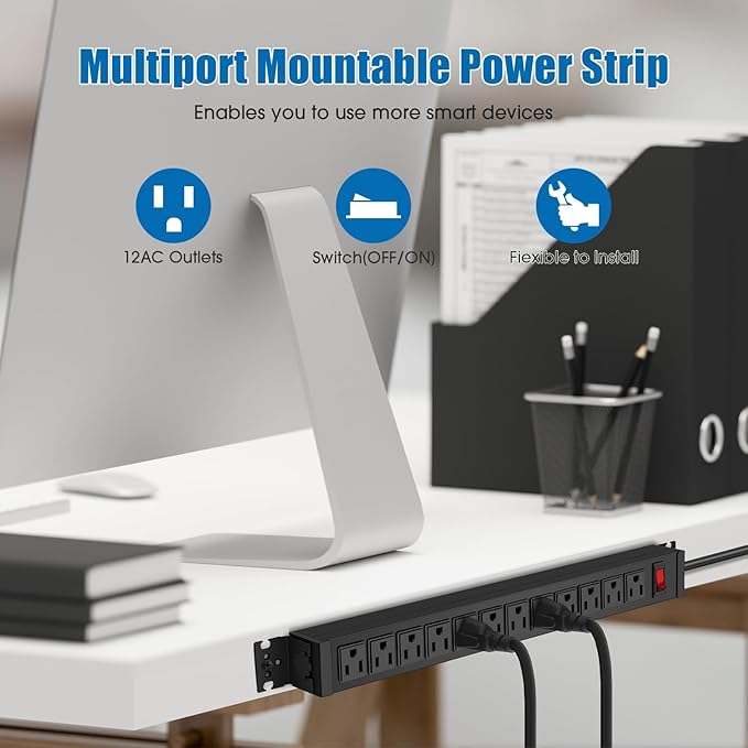 HHSOET 2Pack Rotating Mountable Power Strip, 12 Outlet Wall Mount Surge - Image 4