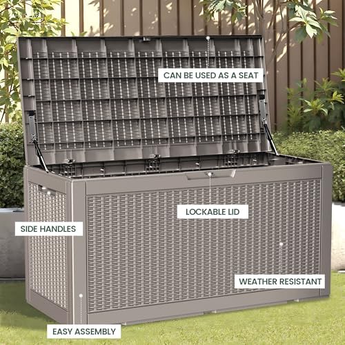 100 gallon storage box, waterproof resin deck box, close-up detail