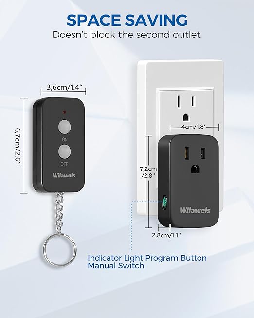 Remote Control Outlet Plug Wireless On Off Power Switch, Programmable, 100ft RF - Image 3