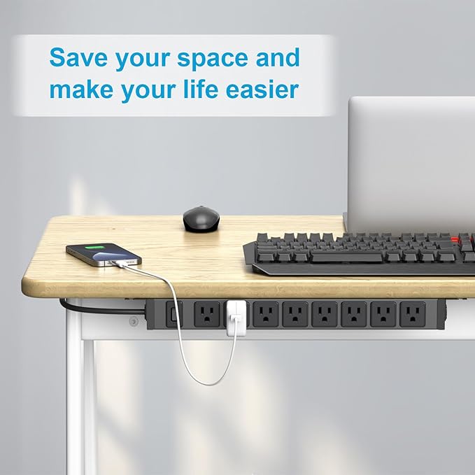 HHSOET 2 Pack Metal 360° Rotating Mountable Power Strip, 8 Outlet Gaming Table - Image 7
