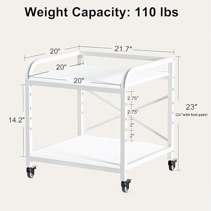 Vokumba 20 Inches Large White Printer Stand, 2-Tier Under Desk Printer Table - Image 4