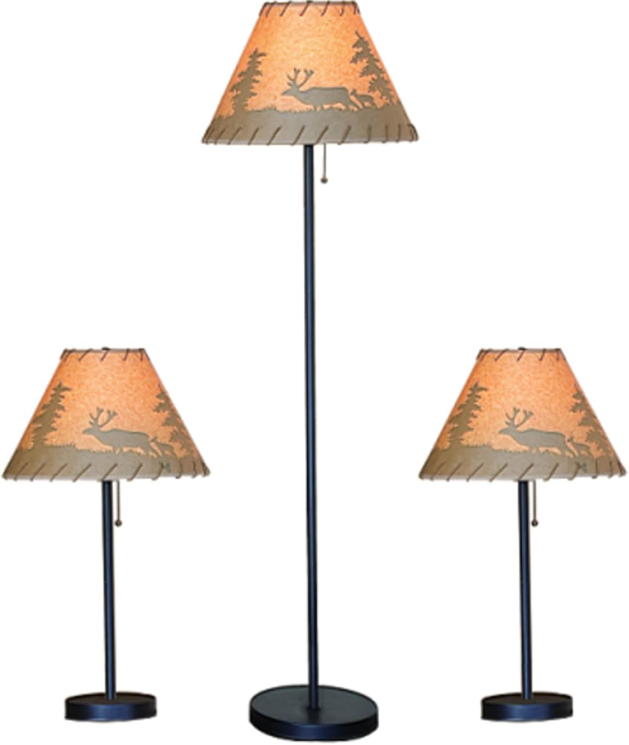 Catalina Lighting Rustic Cabin Lodge 3-Piece Table & Floor Lamp Set, LED Bulb NOT Included, 58", Forest Print, Set of 3