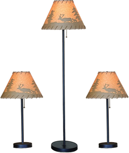 Catalina Lighting Rustic Cabin Lodge 3-Piece Table & Floor Lamp Set, LED Bulb NOT Included, 58", Forest Print, Set of 3