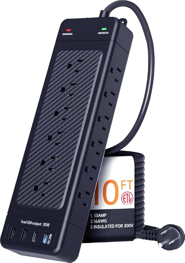Surge Protector Power Strip/Heavy Duty 10ft Extension Cord by Nanolakesurgeprotectorpowerstrip