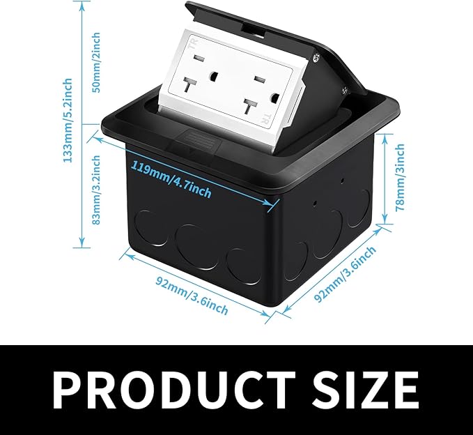 Vagueior Recessed Floor Electrical Outlet Kit, Waterproof Electrical Outlet - Image 2