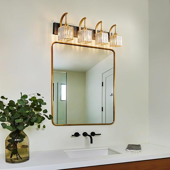 FDPBY Crystal Vanity Lights 4-Light Black Gold Bathroom Vanity Lights Modern - Image 3