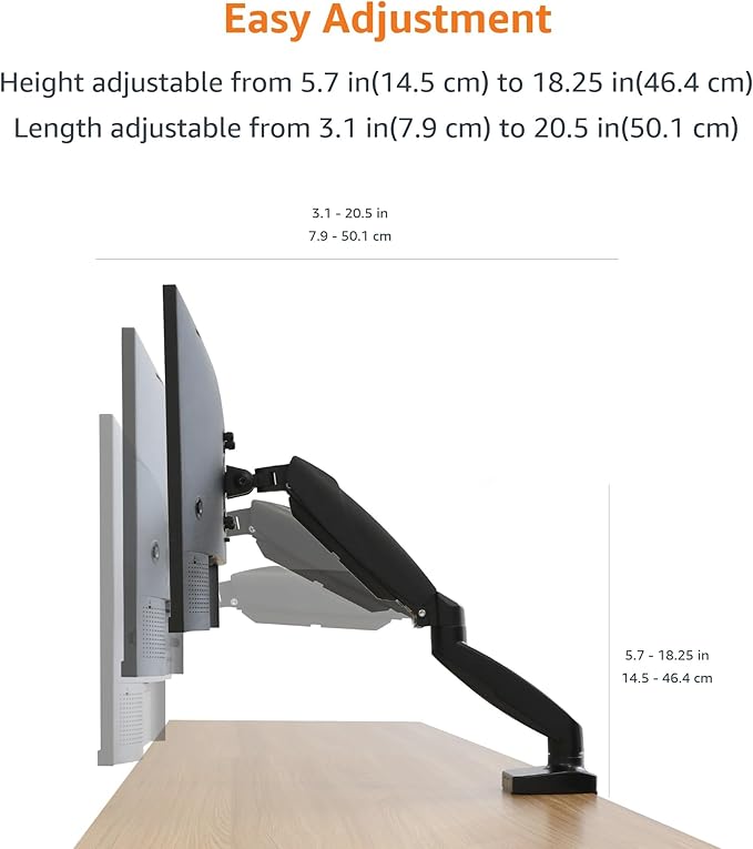Amazon Basics Gas Spring Single Computer Monitor Arm Mount, Adjustable - Image 5