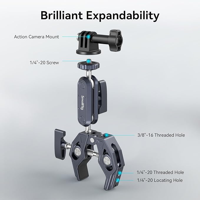 SMALLRIG Camera Mount Clamp, Ballhead Magic Arm and Adapter - Image 9