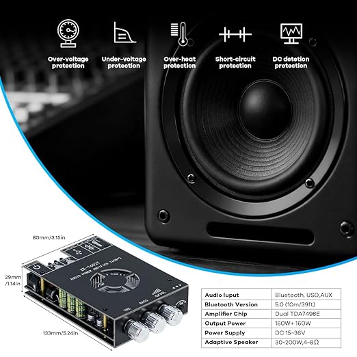Hosyond ZK-1602T 2.0 Channel Bluetooth 5.0 Amplifier Board 160W+160W Stereo - Image 3