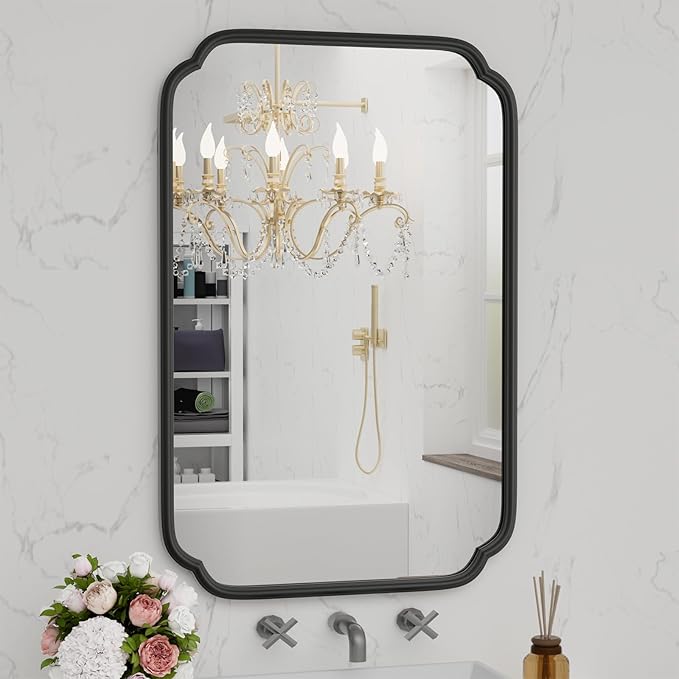 Black Bathroom Vanity Mirrors for Over Sink 24" x 36" Modern Rounded Corner by FerytangeHome