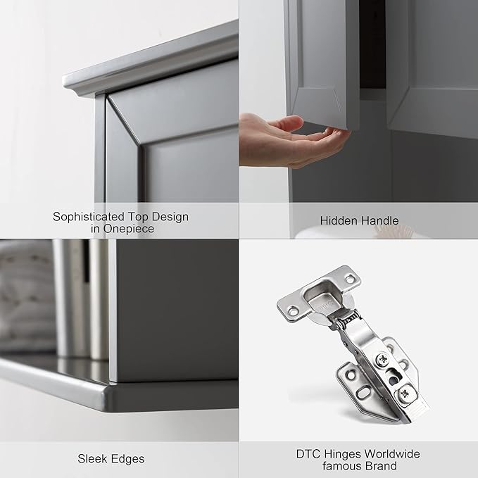 Grey Cabinet Wall Mounted with 2 Doors, Wooden Medicine Cabinet with Adjustable - Image 3