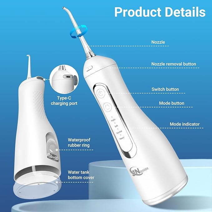 JNGOODS Cordless Water Dental Flosser Oral irrigator, JNGOODS 300ml - Image 8