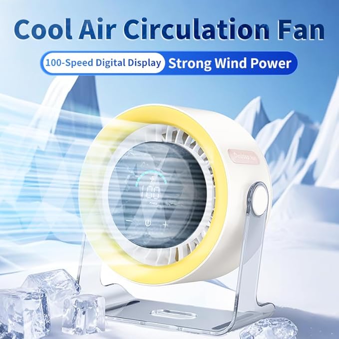 Coolhill USB Desk Fan for Bedroom: 100 Speeds Digital Display Quiet Table Fan - Image 2