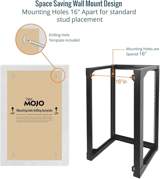 Tecmojo 18U Wall Mount Rack, Server Rack, Open Frame Server Rack, Network Rack - Image 4