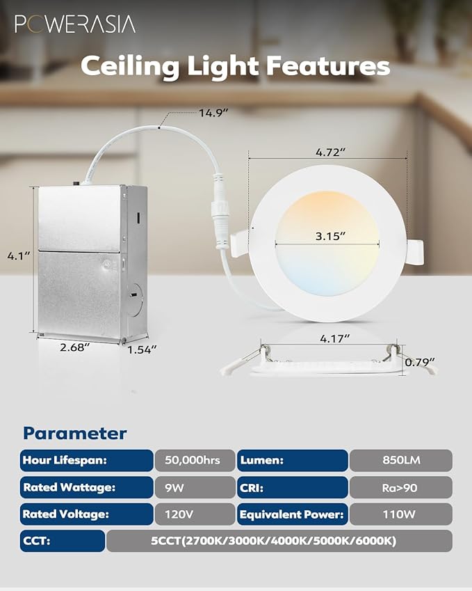 POWERASIA 12 Pack 4 Inch Ultra-Thin LED Recessed Ceiling Light - Image 2