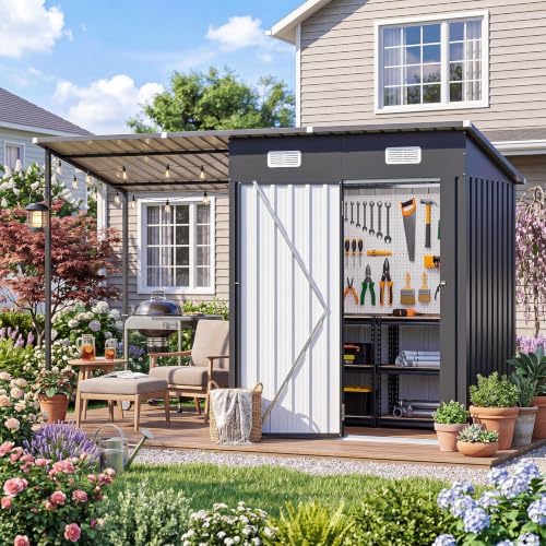 5x3ft outdoor storage shed & hardtop gazebo combo, close-up detail