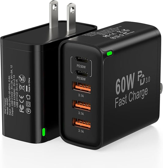 2Pack USB C Fast Charger Block, Total 60W 5-Port USB C Wall Charger 30W Type C by Unknown