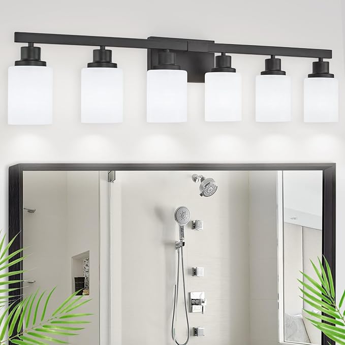 DIKAIDA 6-Light Black Vanity Lights, Matte Bathroom Lighting Fixtures by DIKAIDALights