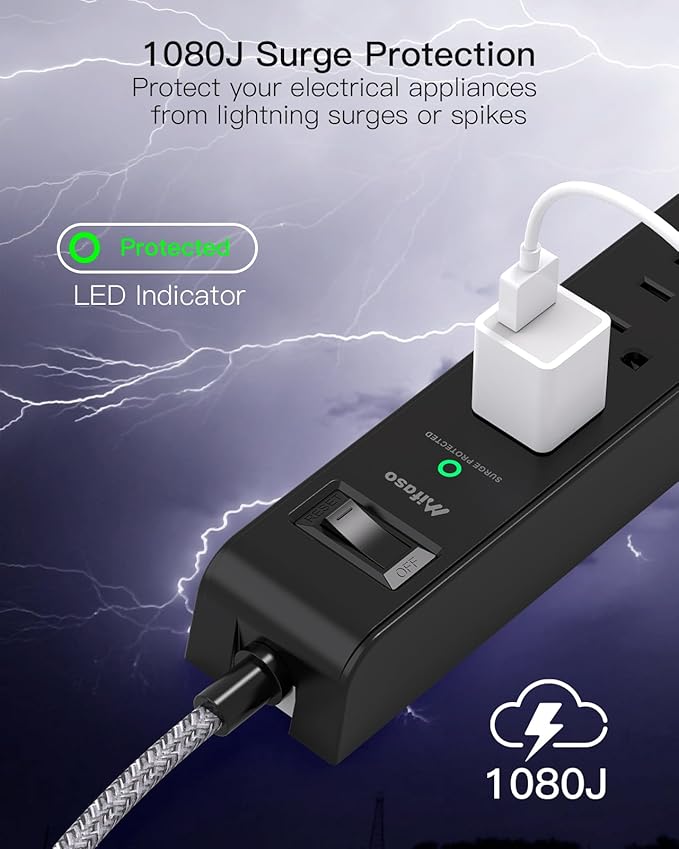2 Pack Surge Protector Power Strip, 6 Outlets 4 USB Charging Ports, 12Ft - Image 5