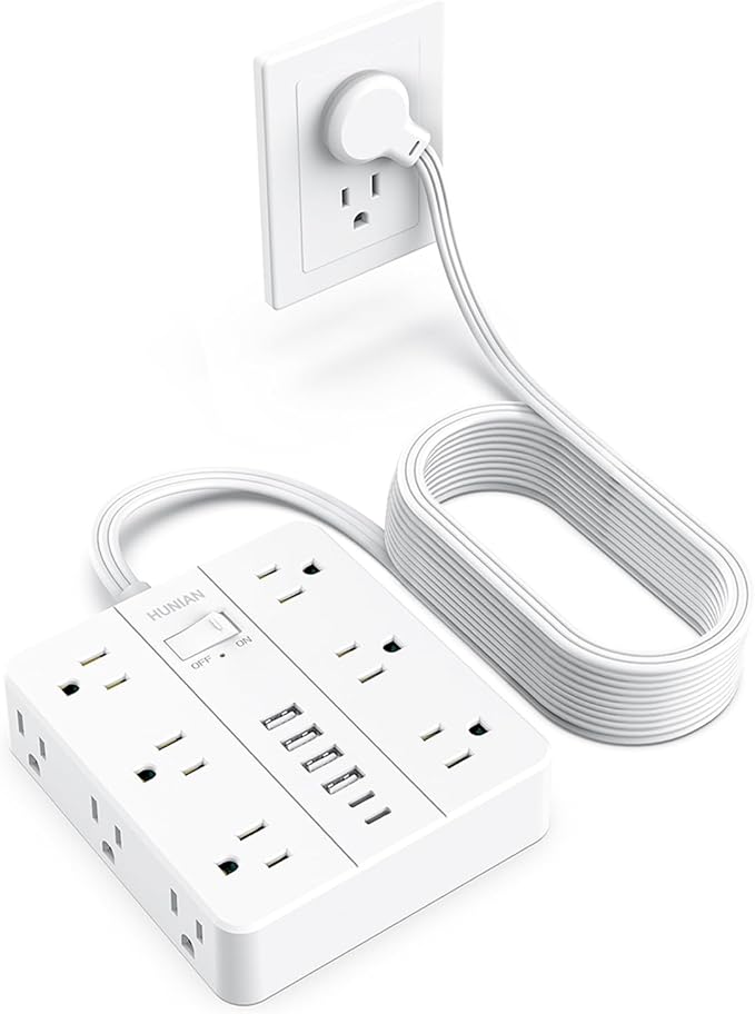 Flat Plug Power Strip Surge Protector, Flat Extension Cord Indoor 20 Feet， by HUNIAN