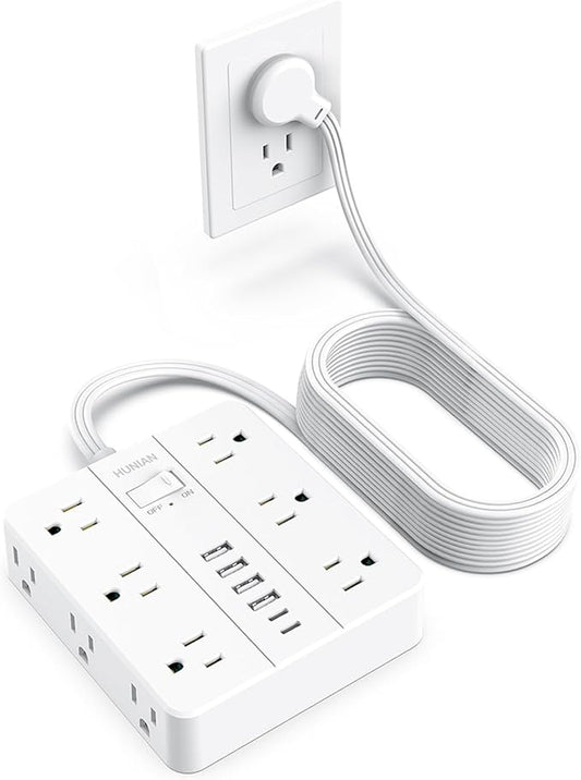 Flat Plug Power Strip Surge Protector, Flat Extension Cord Indoor 20 Feet， by HUNIAN