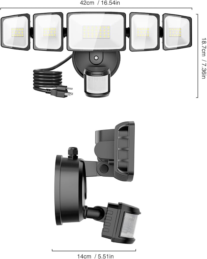 Onforu 5000LM Motion Sensor Outdoor Lights Plug in, 5 Head Motion Sensor Flood - Image 8