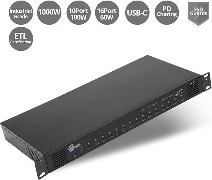 SIIG 16-Port Industrial USB-C PD Charging Station - 1000W - up to 10 USB-C 100W - Image 2