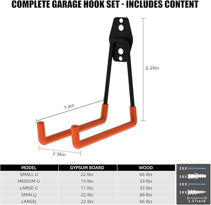 CRXCRC Garage Hooks, 4 Pack Large Square Wall Hooks - Image 2