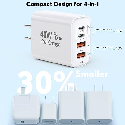 10Foot USB C-C Woven Fast Charging Cable, Apple 40W 4 Port USB C Wall Charger - Image 4