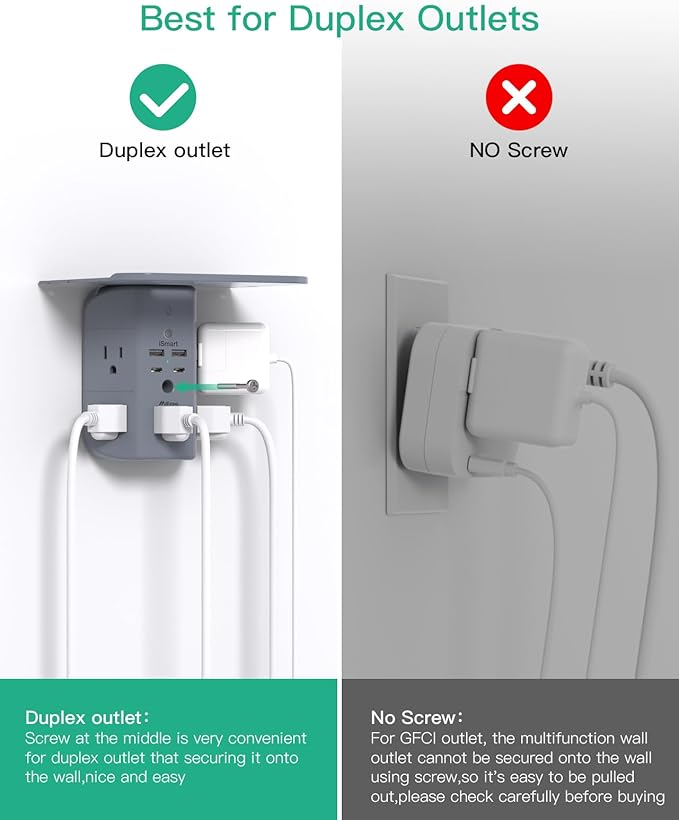 Wall Outlet Extender with Shelf and Night Light, Surge Protector, USB Wall - Image 7