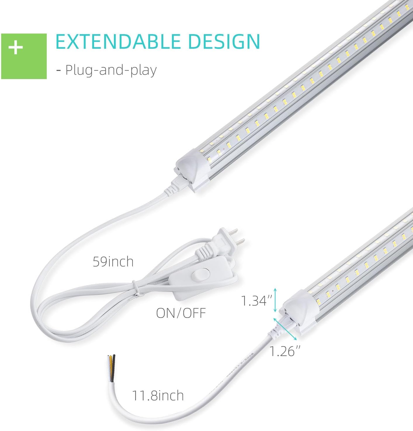 LED Shop Light 2FT 25W 3100lm Super Bright 6500K V-Shape 2 Pack | Clear Cover Linkable T8 LED Fixture and Under Cabinet Lights for Workbench, Corded Electric with Built-in ON/Off Switch